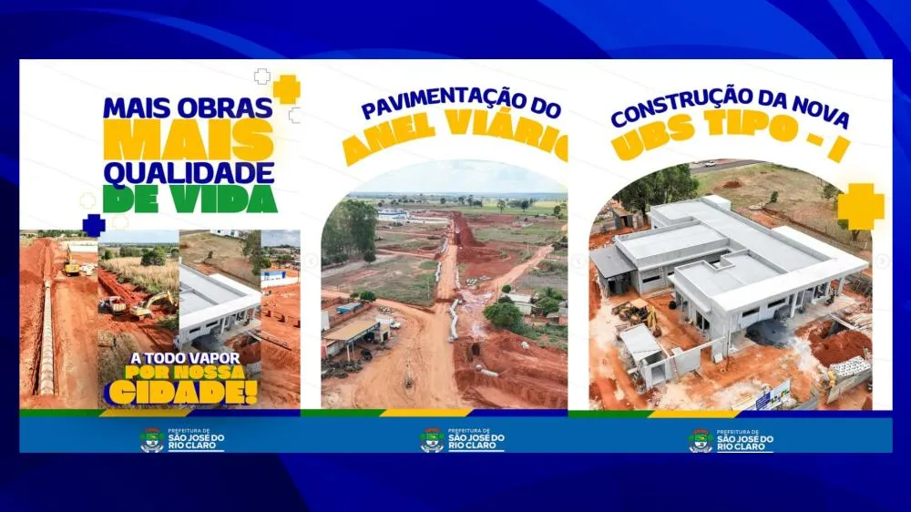 Canteiro de obras: Prefeitura acelera pacote de investimentos em infraestrutura e saúde em São José do Rio Claro